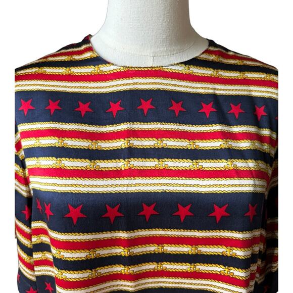 Vintage Saks Fifth Ave Silk NAUTICAL Patriotic Peter Nygard top size 10 - Picture 9 of 11